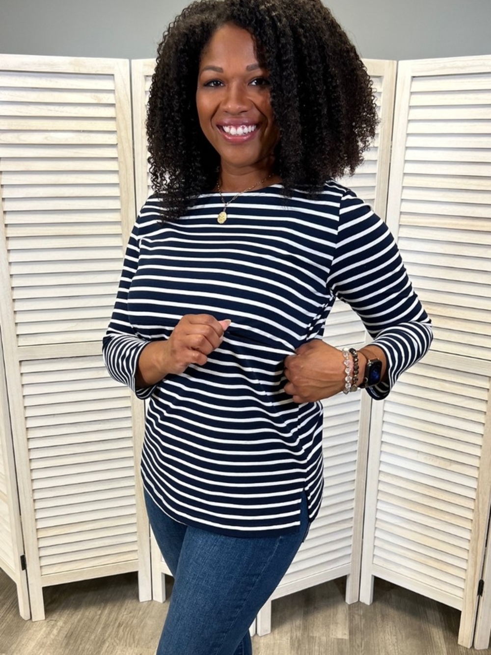 Nursing Queen Cotton Navy & White Striped Long-Sleeve Zip Nursing Top